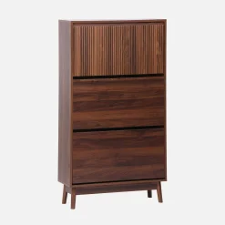 Schoenenkast 3 kleplades houtdecor deels gegroefd 75cm
