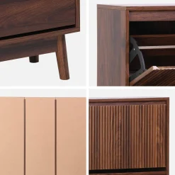 Schoenenkast 3 kleplades houtdecor deels gegroefd 75cm