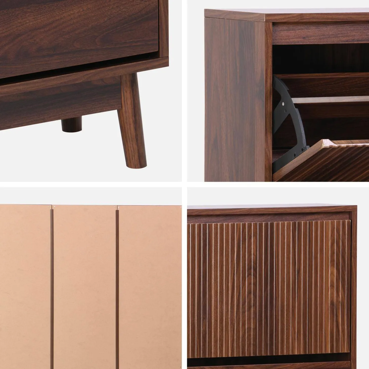 Schoenenkast 3 kleplades houtdecor deels gegroefd 75cm