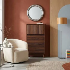 Schoenenkast 3 kleplades houtdecor deels gegroefd 75cm