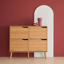 Schoenenkast met 4 kleplades houtdecor 110cm