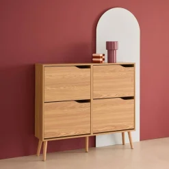Schoenenkast met 4 kleplades houtdecor 110cm