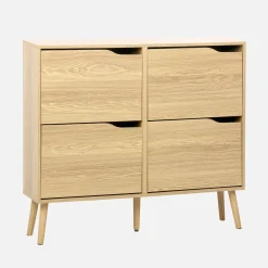 Schoenenkast met 4 kleplades houtdecor 110cm