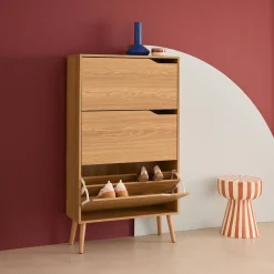 Schoenenkast met 3 kleplades houtdecor 75cm