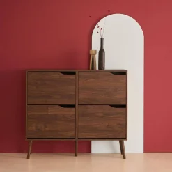 Schoenenkast met 4 kleplades houtdecor 110cm
