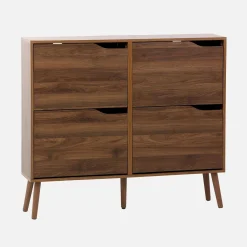 Schoenenkast met 4 kleplades houtdecor 110cm