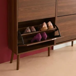 Schoenenkast met 4 kleplades houtdecor 110cm