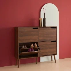 Schoenenkast met 4 kleplades houtdecor 110cm