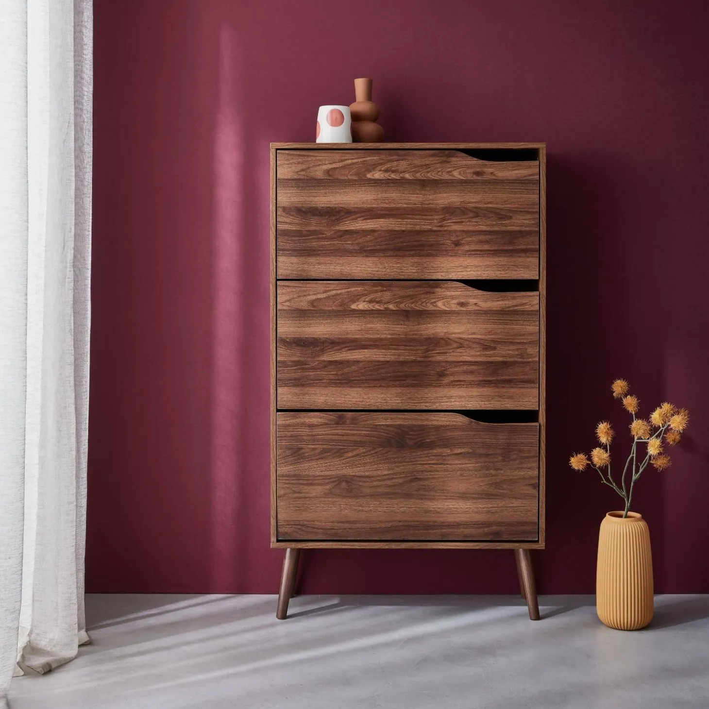 Schoenenkast met 3 kleplades houtdecor 75cm
