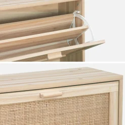 Schoenenkast met 3 kleplades rotan en houteffect 60cm