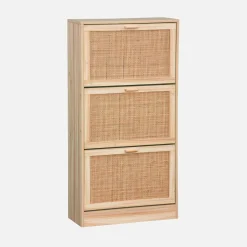 Schoenenkast met 3 kleplades rotan en houteffect 60cm