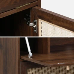 Secretaire bureau kast met houtlook en rotan
