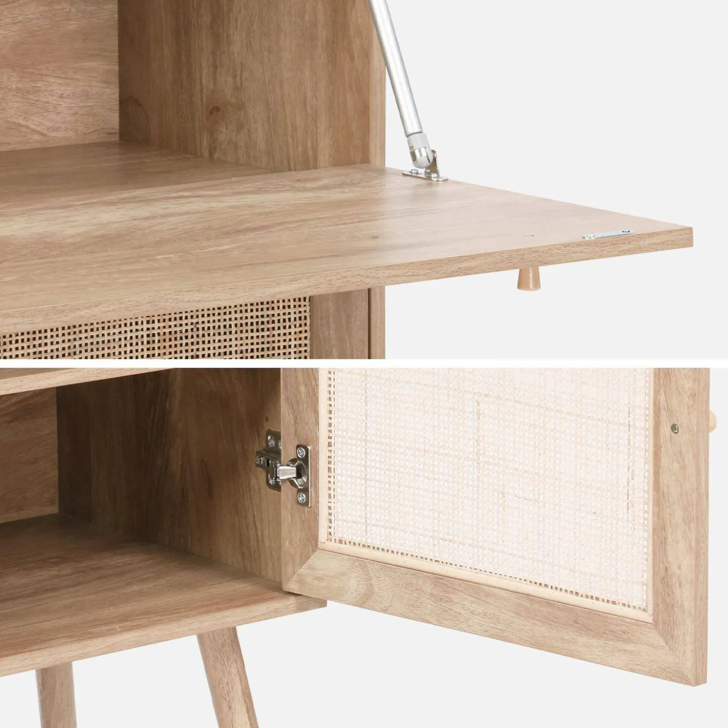Secretaire bureau kast met houtlook en rotan