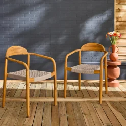 Set van 2 acacia houten tuinstoelen, zitting in kunststof