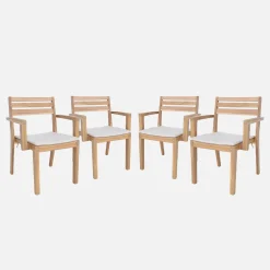 Set van 4 acaciahouten tuinstoelen met kussen