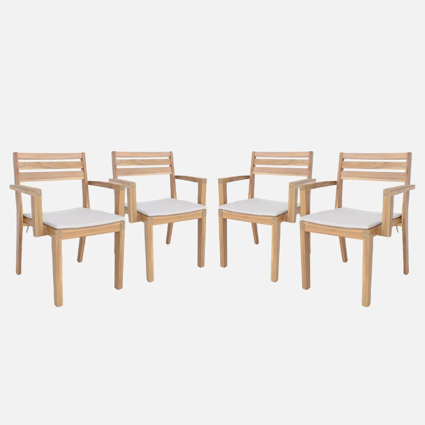 Set van 4 acaciahouten tuinstoelen met kussen