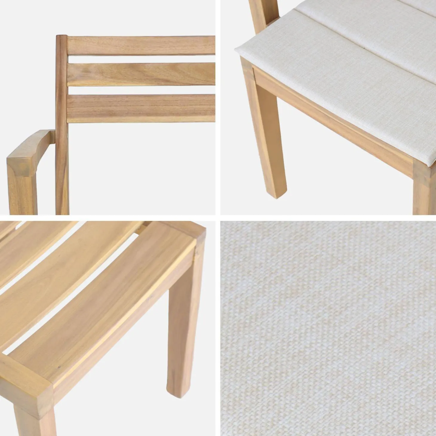 Set van 4 acaciahouten tuinstoelen met kussen