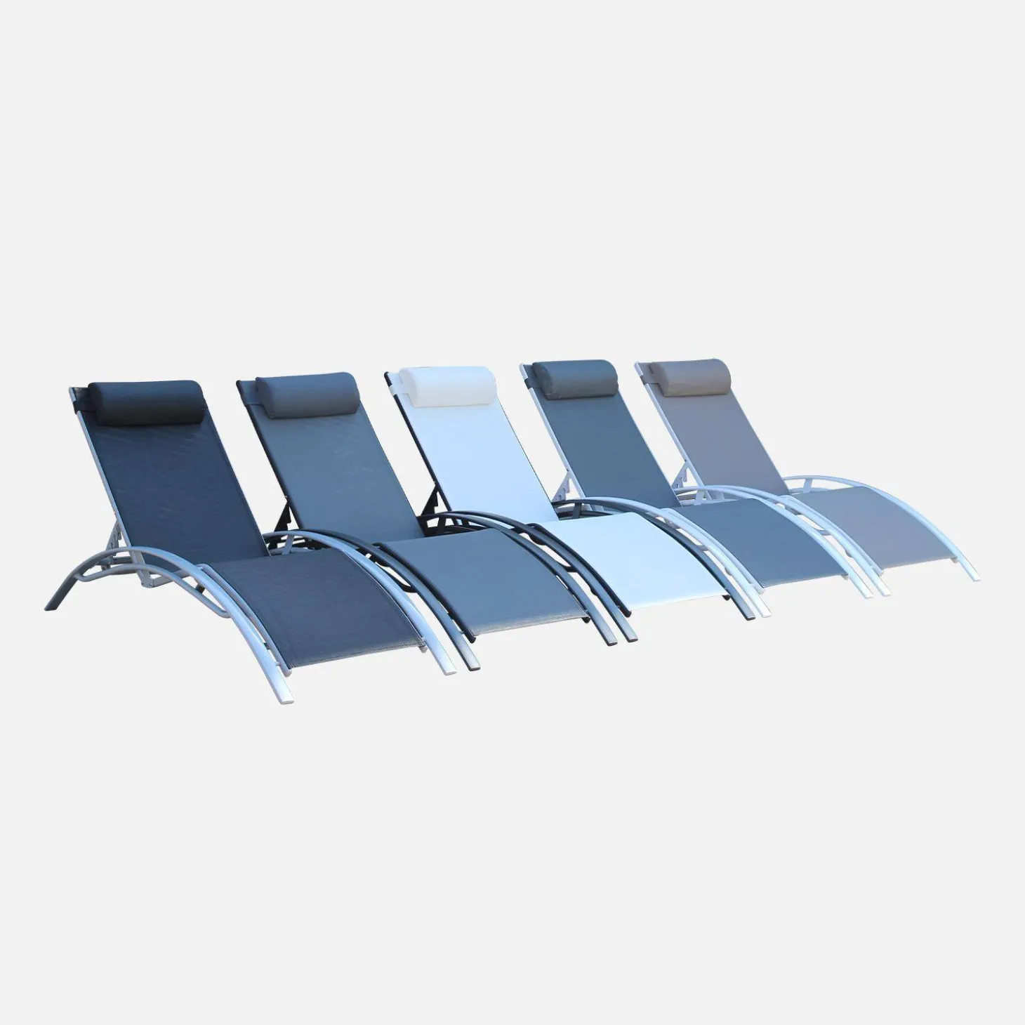 Set van 2 aluminium en textileen ligbedden