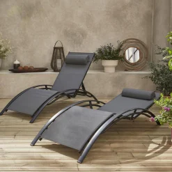 Set van 2 aluminium en textileen ligbedden