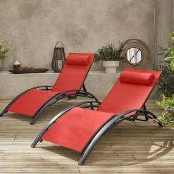 Set van 2 aluminium en textileen ligbedden
