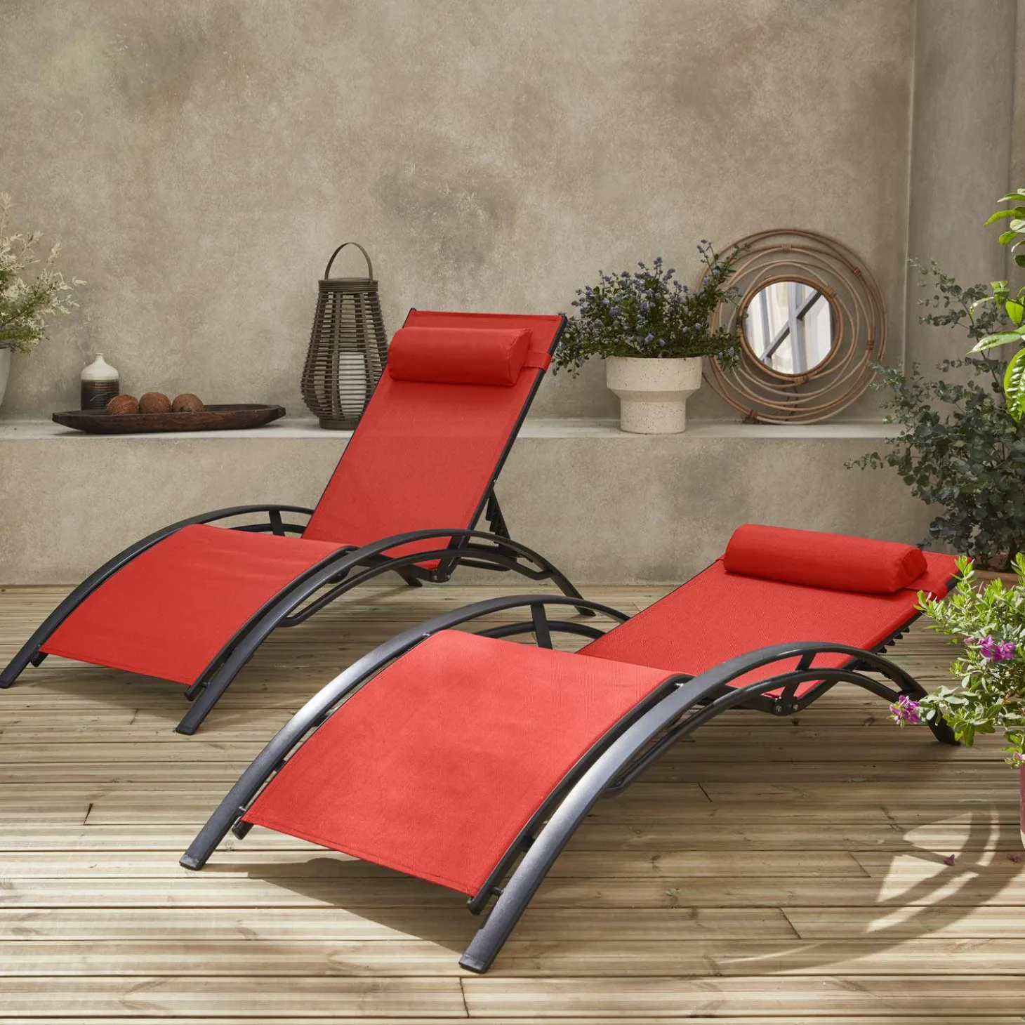 Set van 2 aluminium en textileen ligbedden