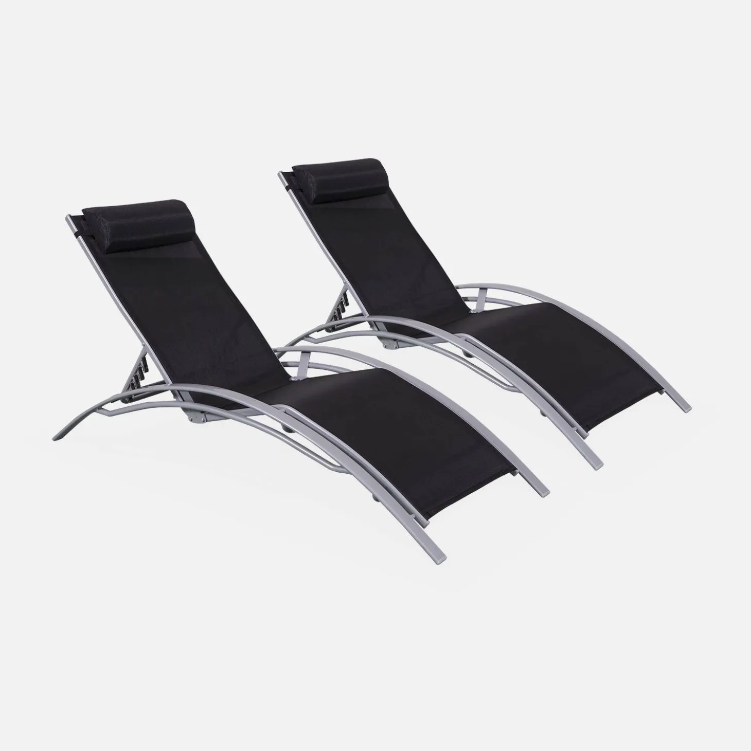 Set van 2 aluminium en textileen ligbedden