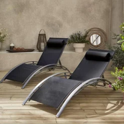 Set van 2 aluminium en textileen ligbedden
