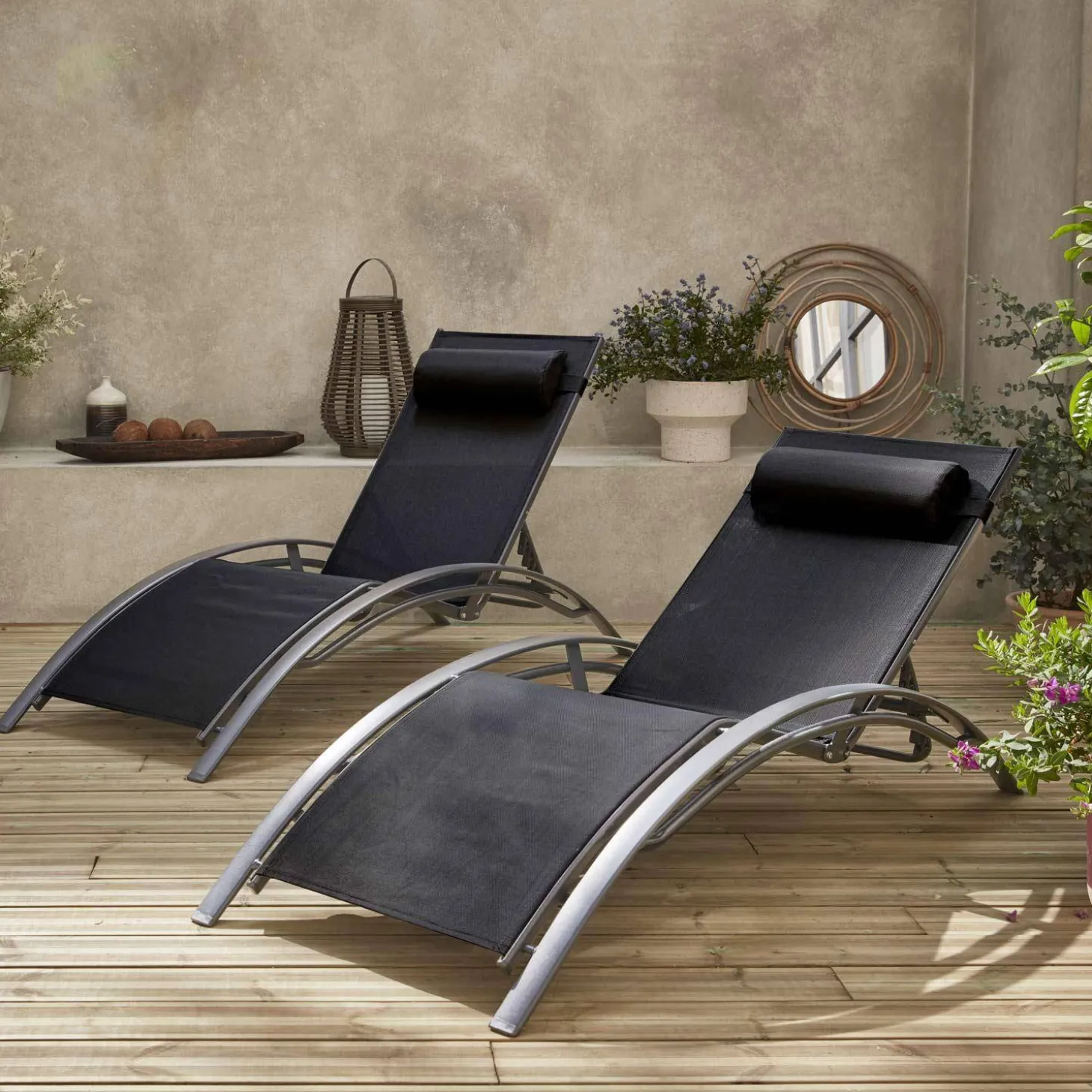 Set van 2 aluminium en textileen ligbedden
