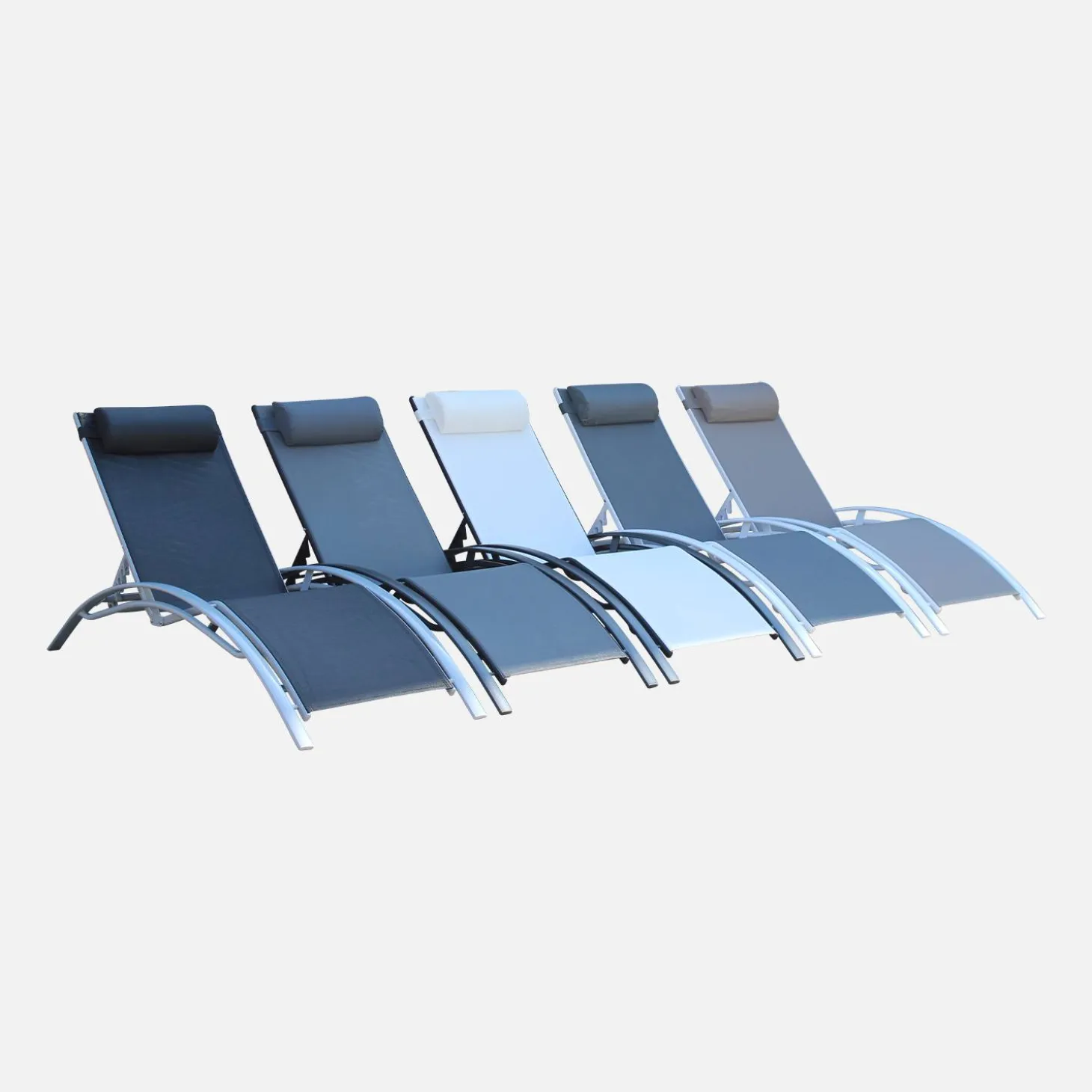 Set van 2 aluminium en textileen ligbedden