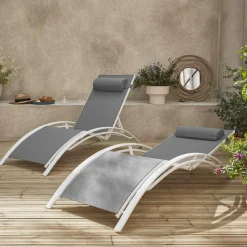 Set van 2 aluminium en textileen ligbedden