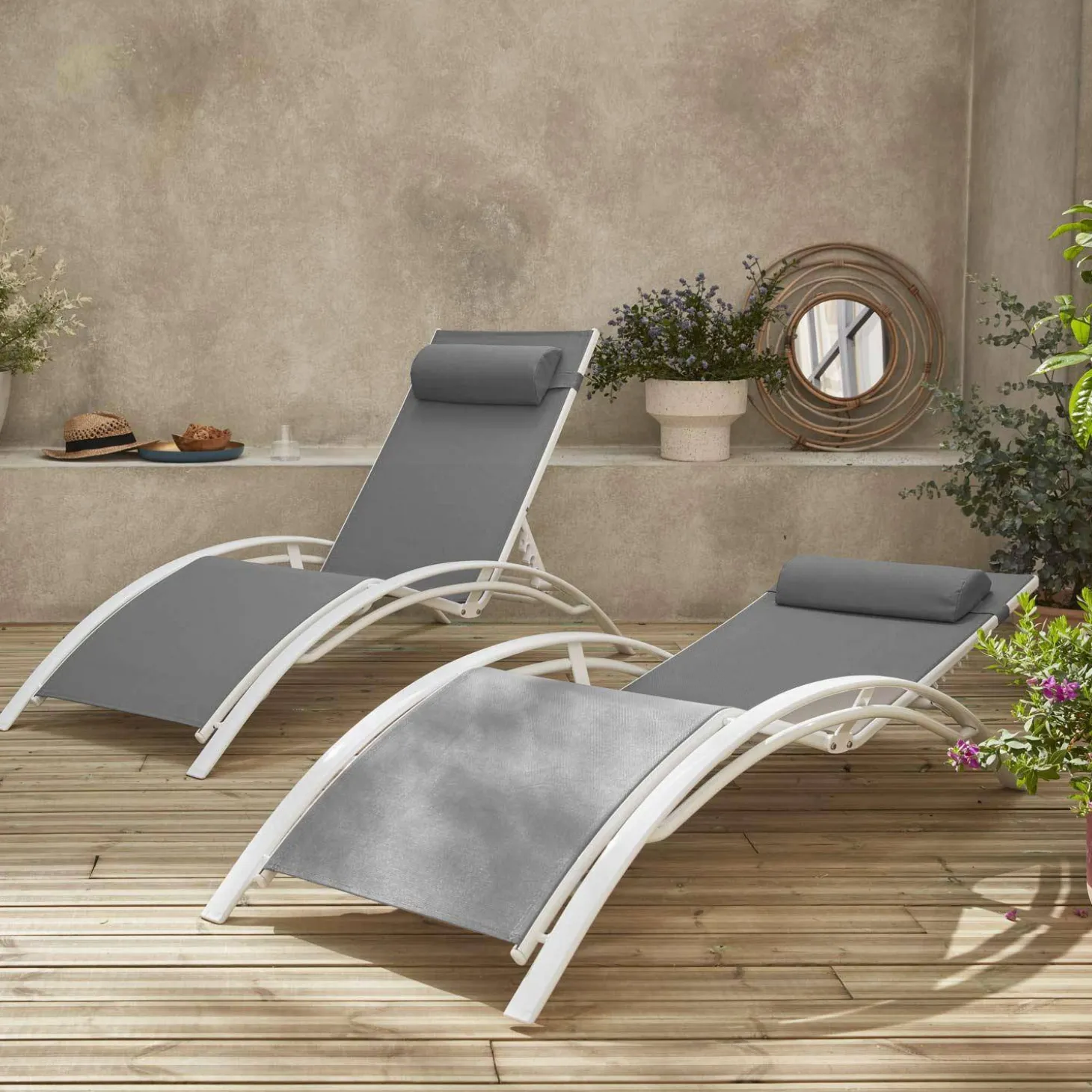 Set van 2 aluminium en textileen ligbedden