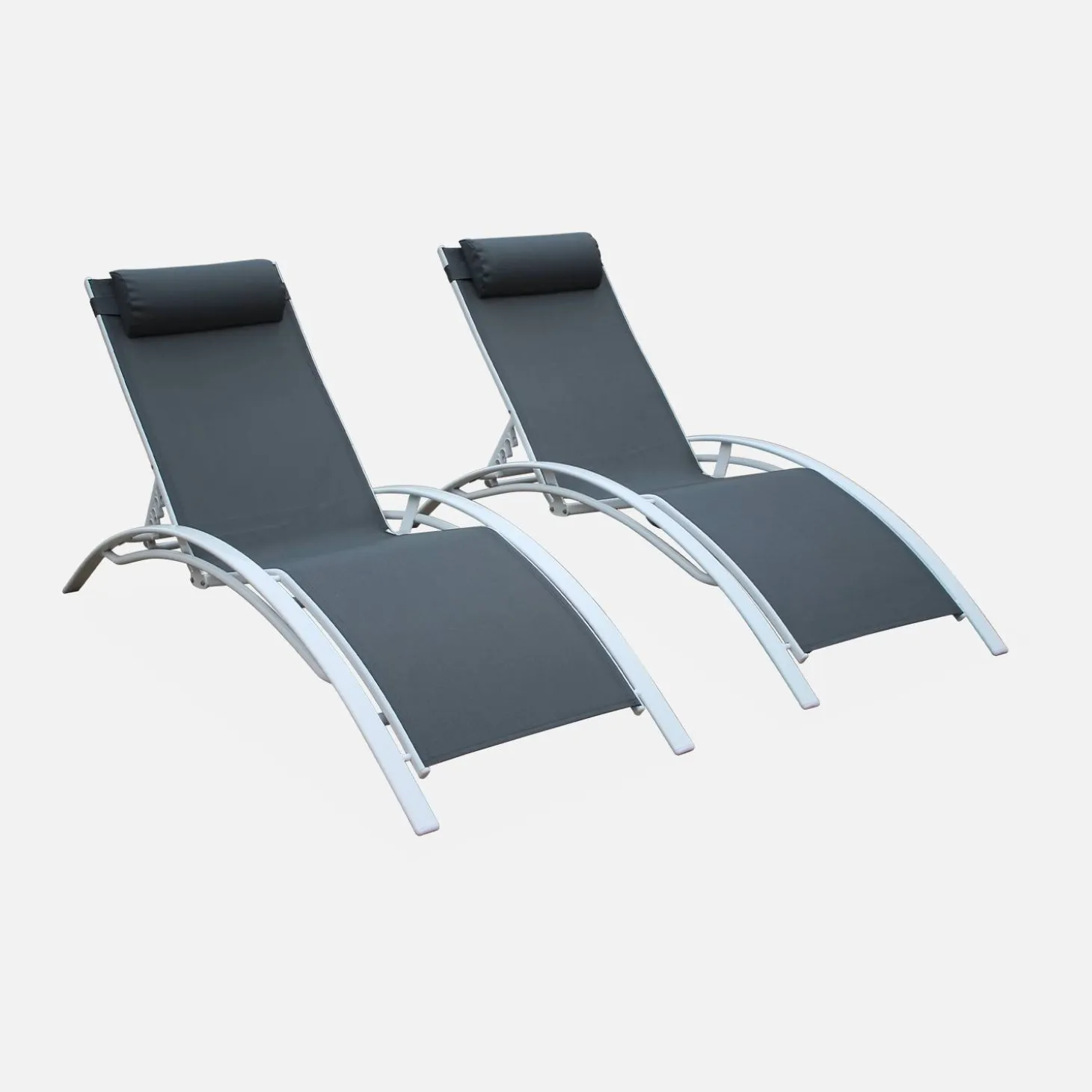 Set van 2 aluminium en textileen ligbedden