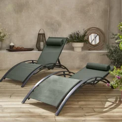Set van 2 aluminium en textileen ligbedden