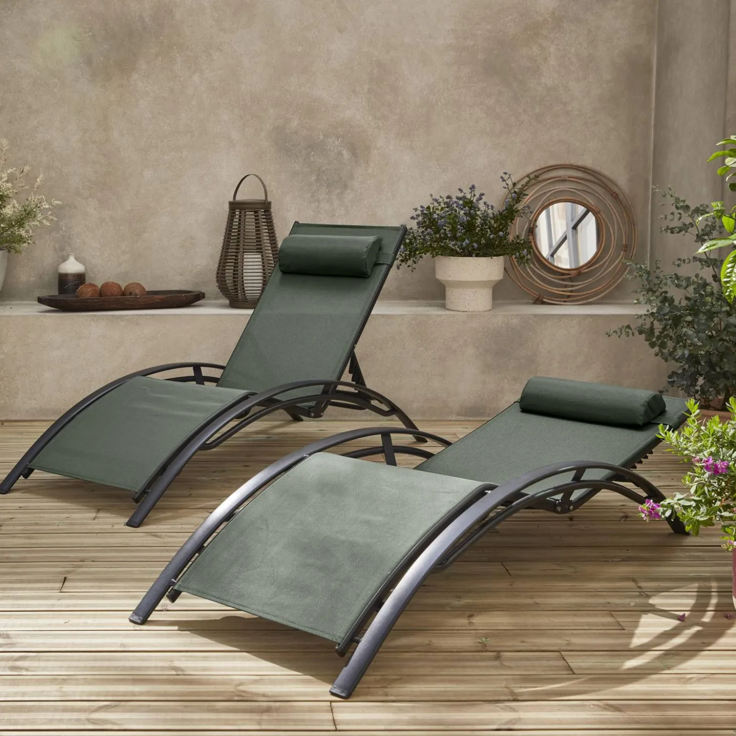 Set van 2 aluminium en textileen ligbedden