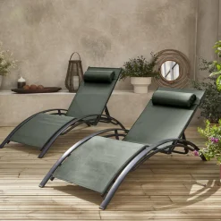 Set van 2 aluminium en textileen ligbedden