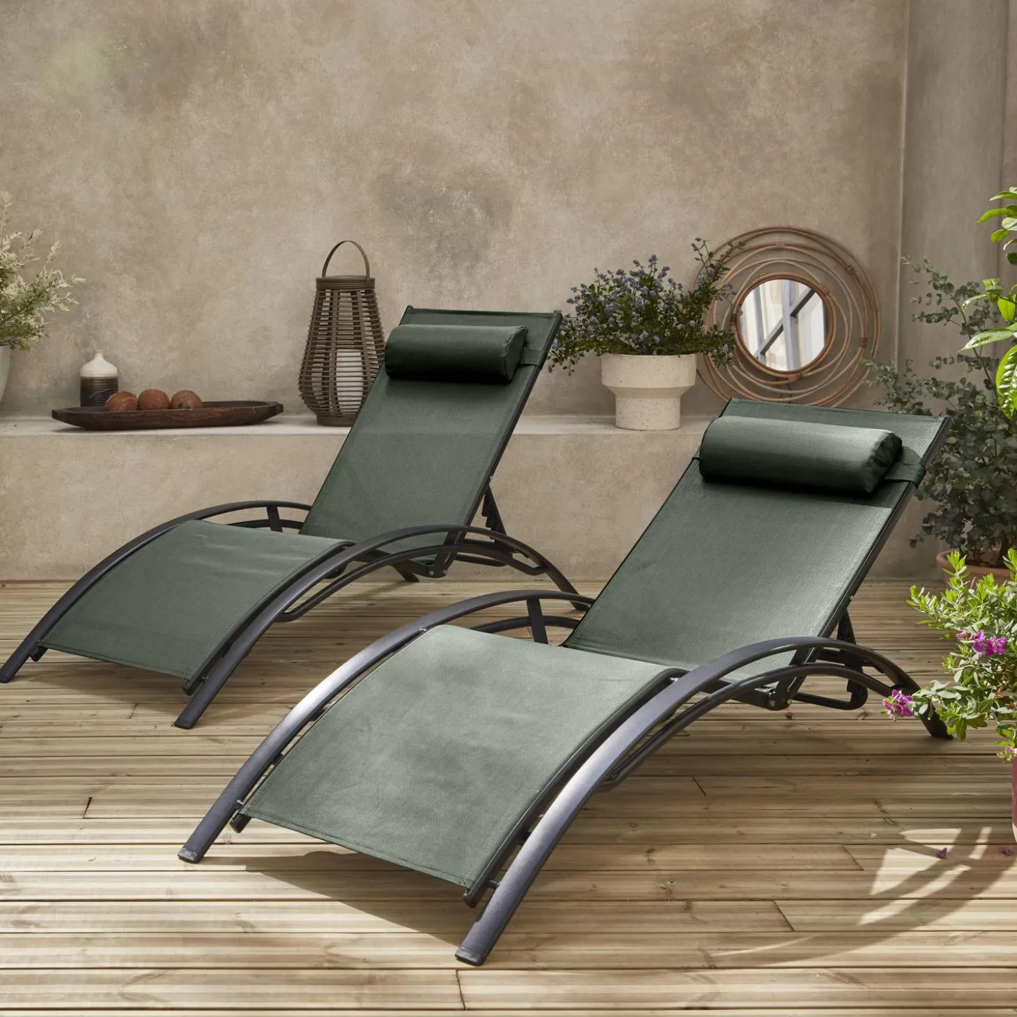 Set van 2 aluminium en textileen ligbedden