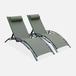 Set van 2 aluminium en textileen ligbedden