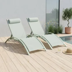Set van 2 aluminium en textileen ligbedden