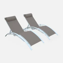 Set van 2 aluminium en textileen ligbedden