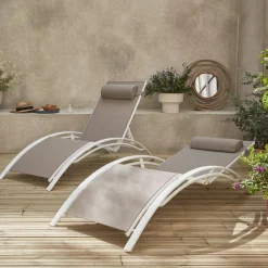 Set van 2 aluminium en textileen ligbedden