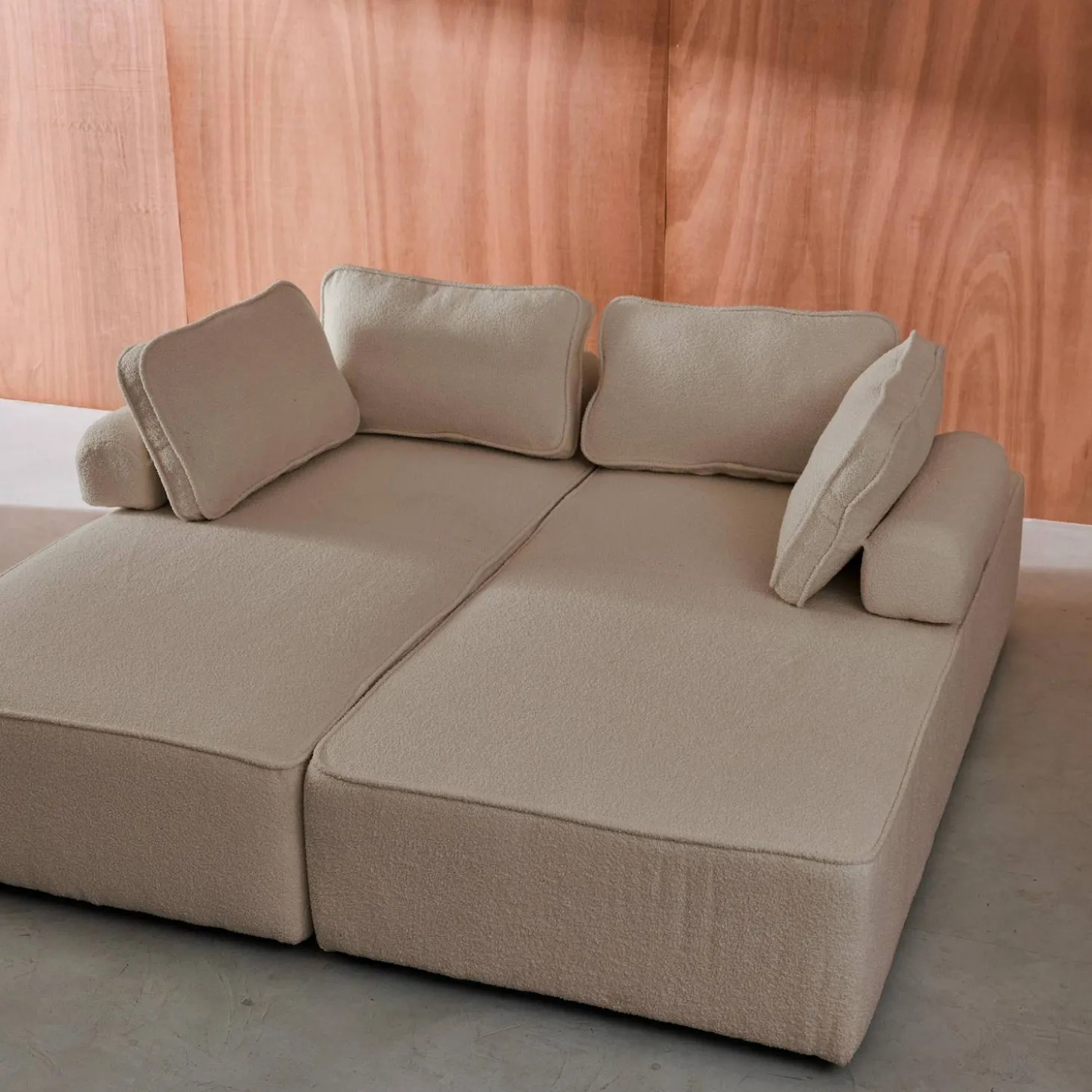 Set van 2 fauteuils met elk 2 zitplaatsen voor modulaire bank bouclé