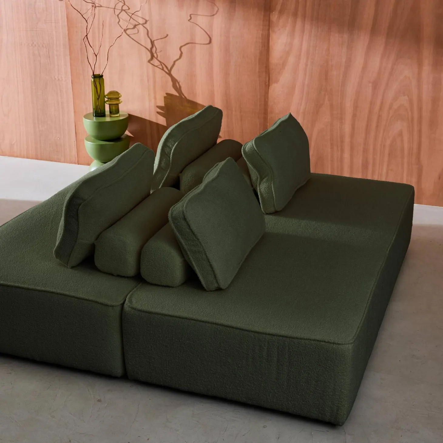 Set van 2 fauteuils met elk 2 zitplaatsen voor modulaire bank bouclé