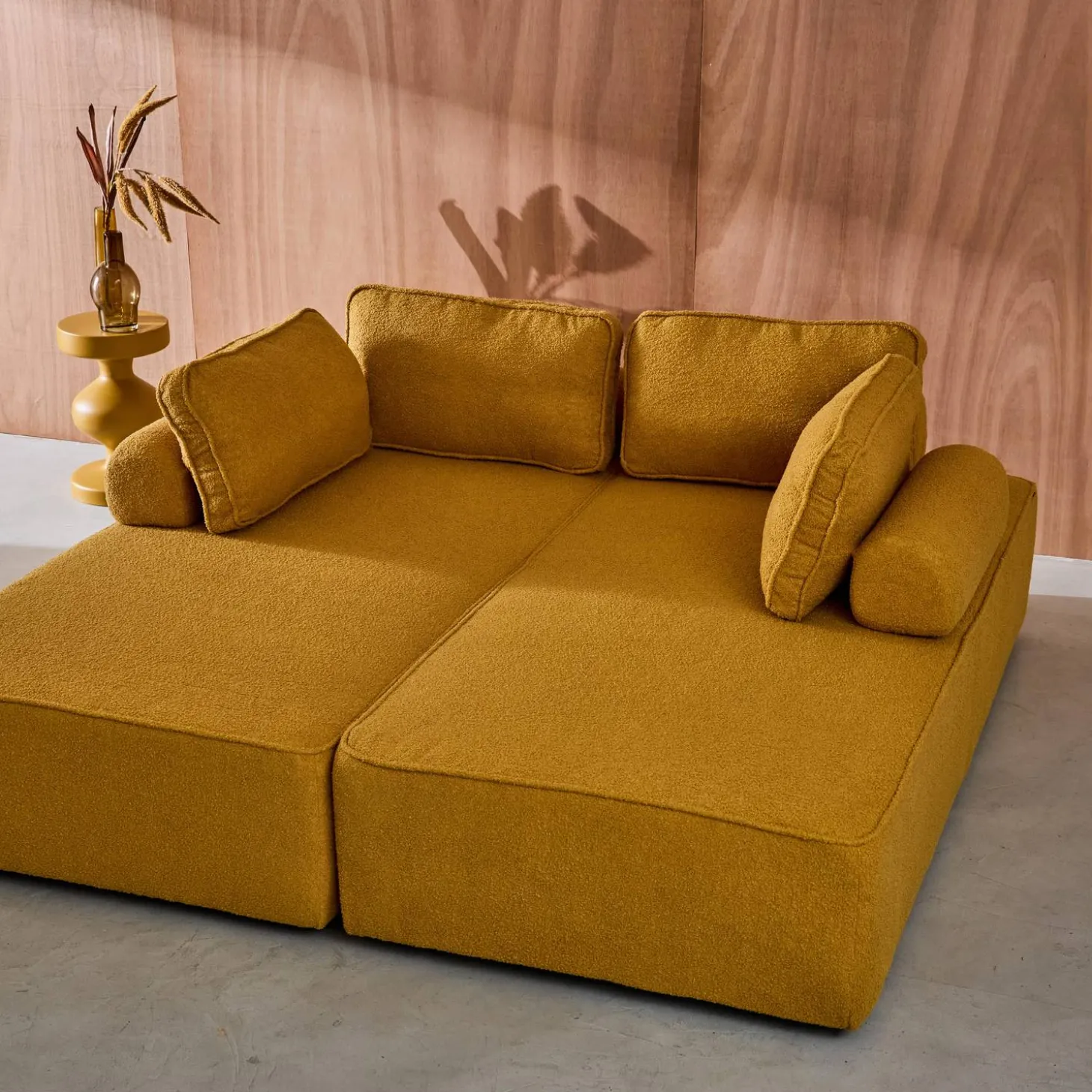 Set van 2 fauteuils met elk 2 zitplaatsen voor modulaire bank bouclé