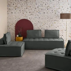 Set van 2 fauteuils met 2-zitsbank in stof, met kussen