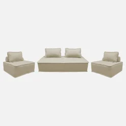 Set van 2 fauteuils met 2-zitsbank in stof, met kussen