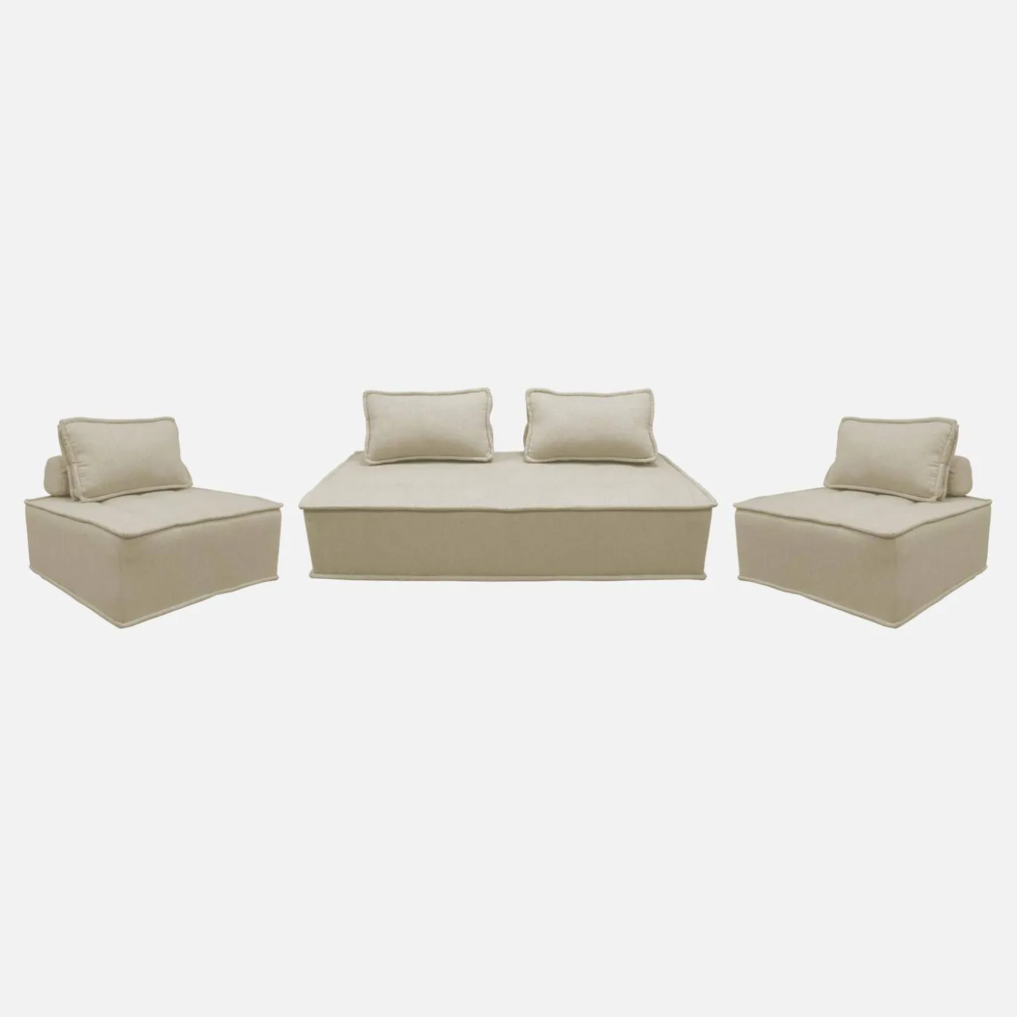 Set van 2 fauteuils met 2-zitsbank in stof, met kussen