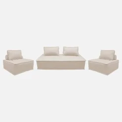 Set van 2 fauteuils met 2-zitsbank in stof, met kussen