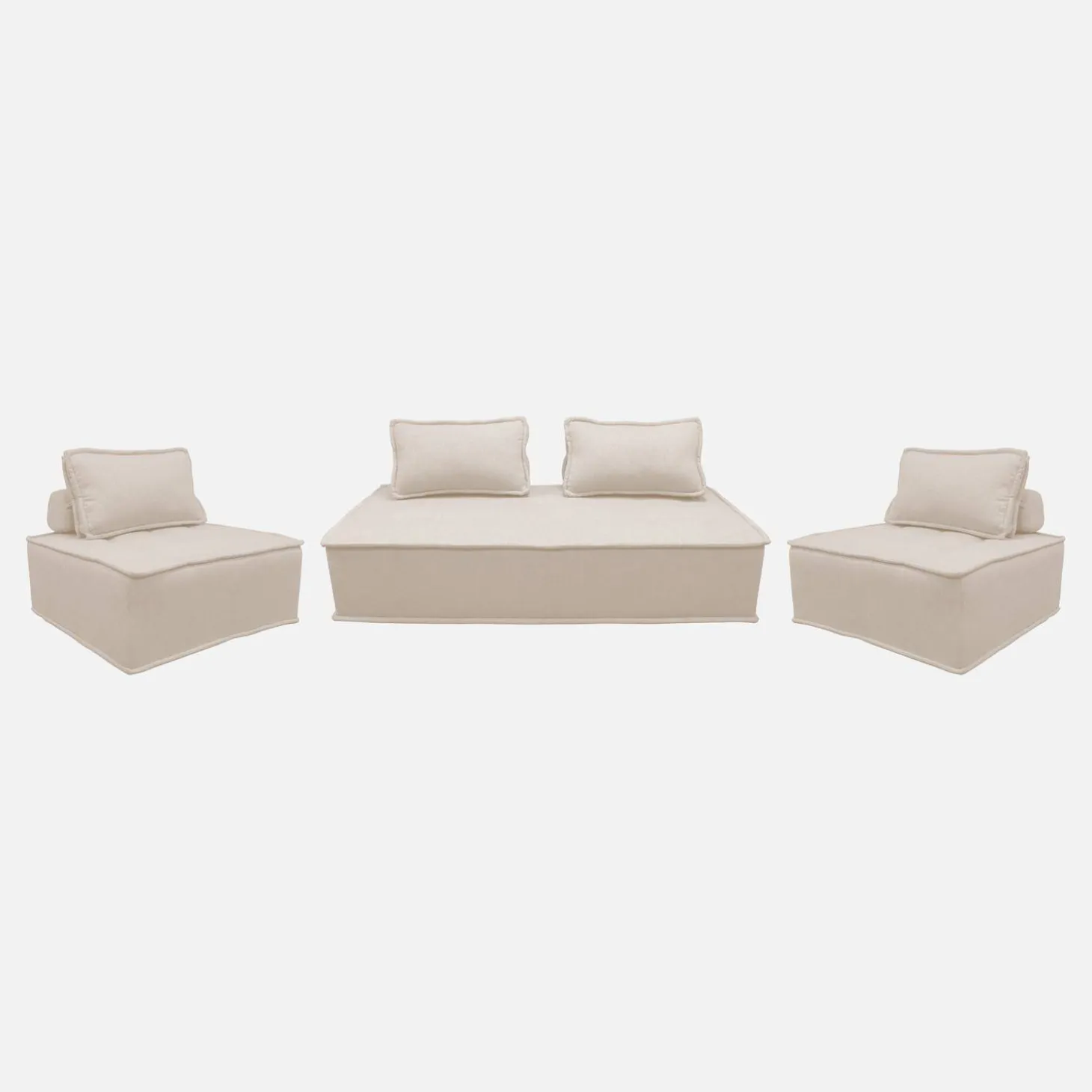 Set van 2 fauteuils met 2-zitsbank in stof, met kussen