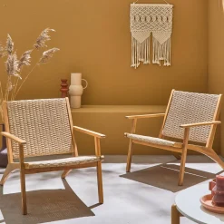 Set van 2 fauteuils van acaciahout en hars