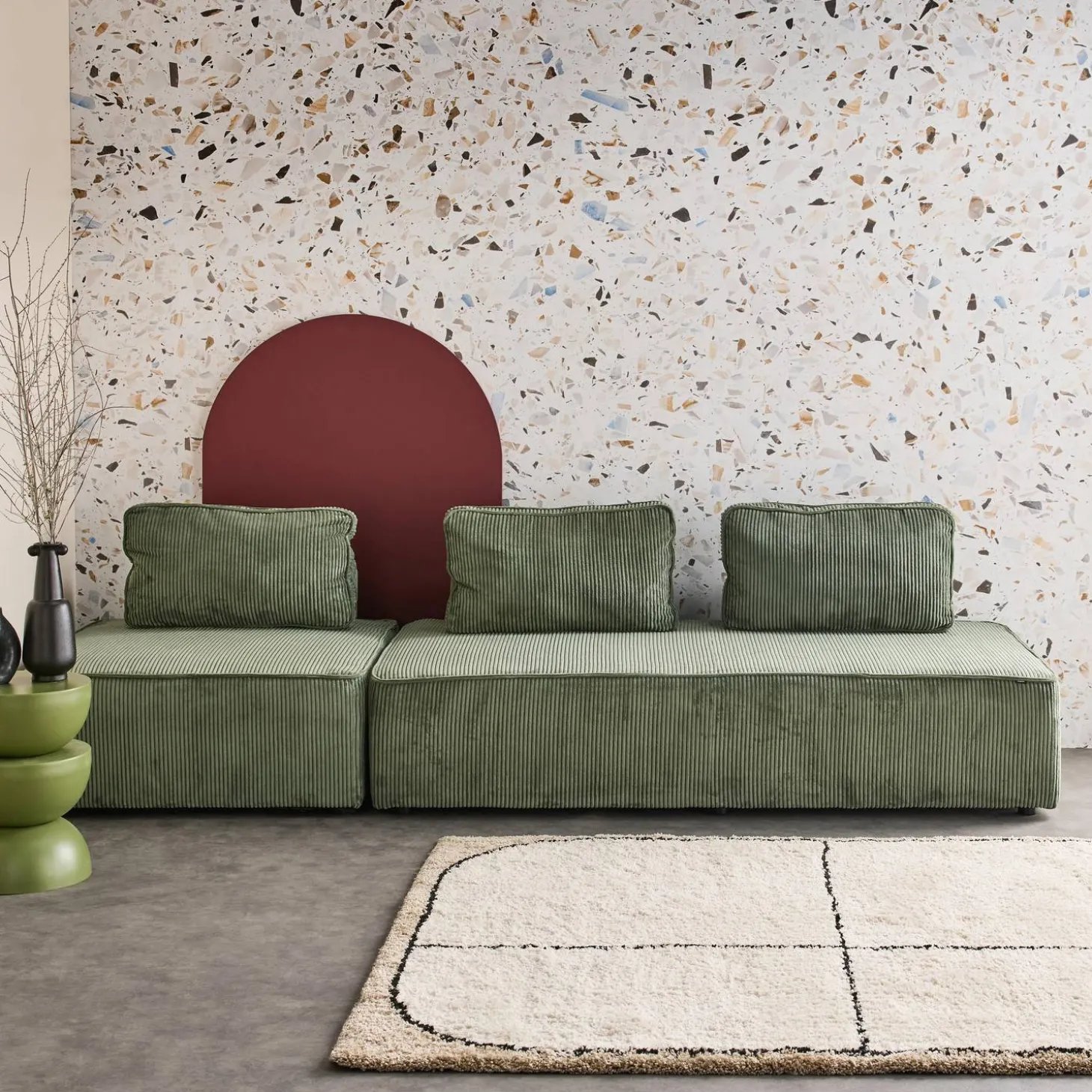 Set van fauteuils voor modulaire bank 3 zitplaatsen corduroy